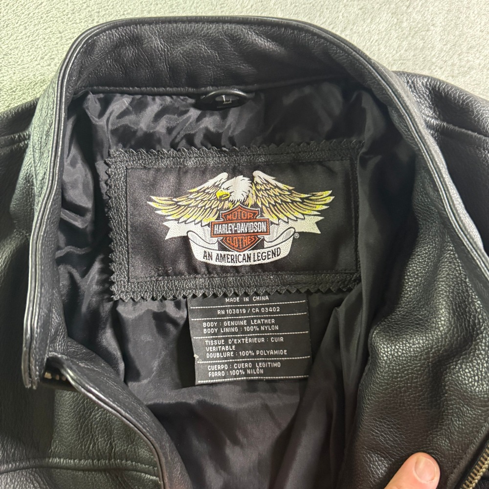 Harley Davidson Womens Black Leather Motorcycle Jacket Size L Biker Riding Y2K - Picture 4 of 11